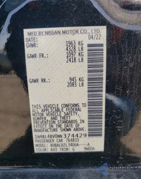 2022 Nissan Altima S from USA, damaged, VIN 1N4BL4BV0NN374429